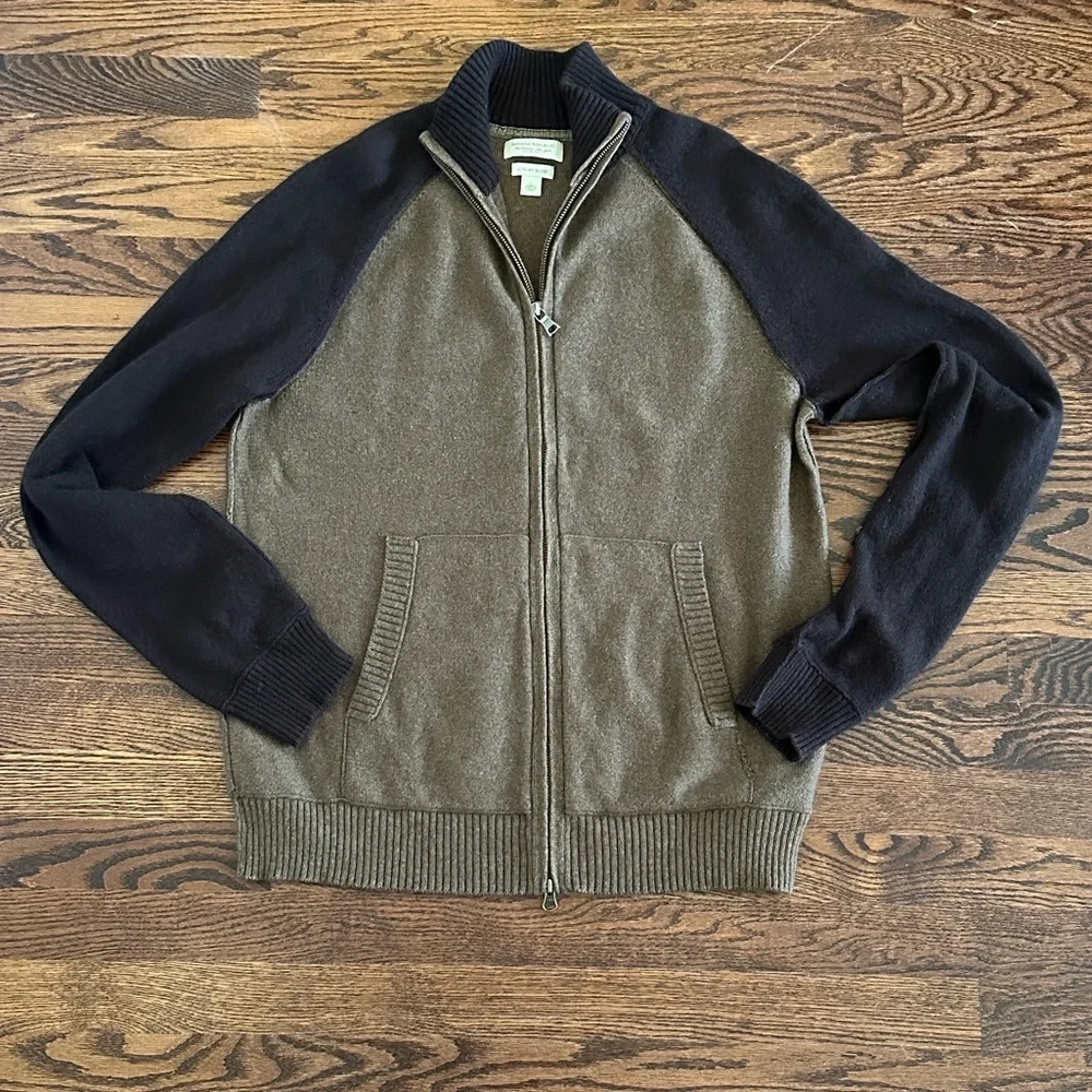 Banana Republic Luxury Blend Brown Angora Cashmere Zip-Up Sweater Men's Size L